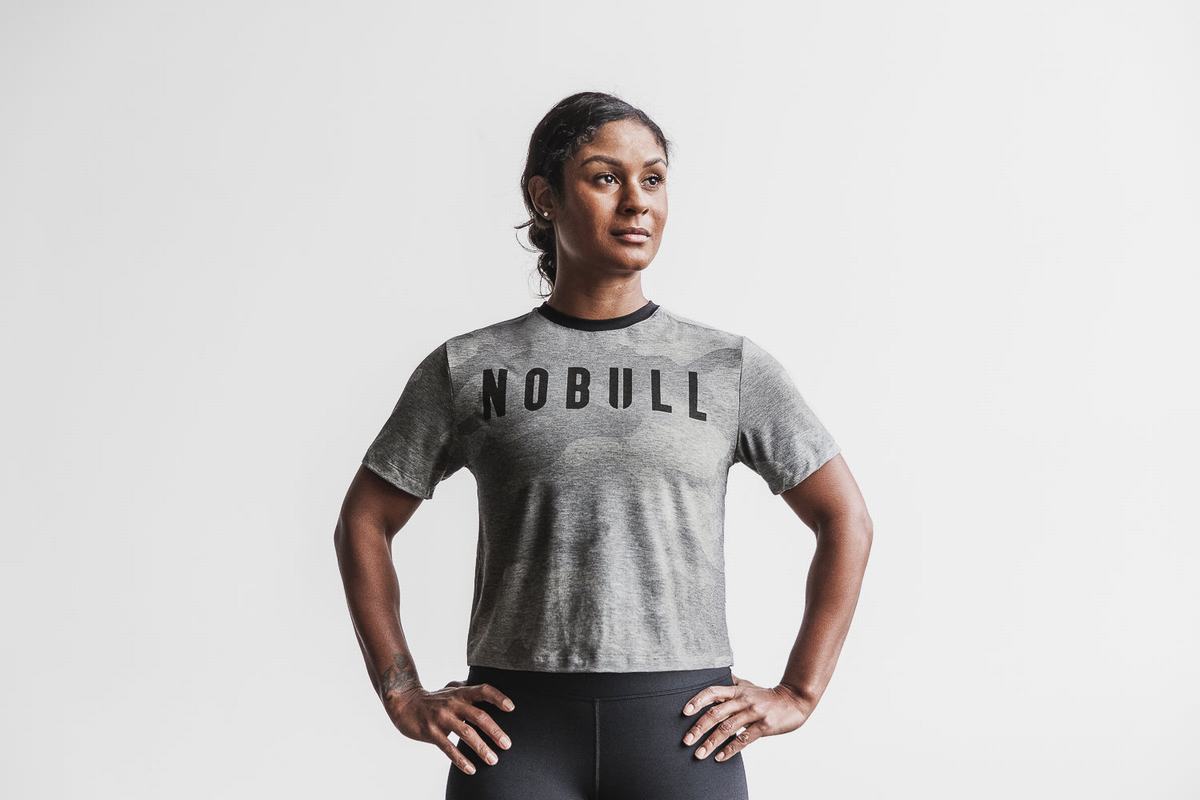 Nobull Boxy Women's T Shirts Grey Camo | Australia (IT3421)